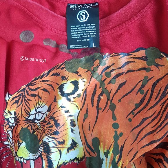 Switch Red Ribbed Rhinestone Short Sleeve Orange Circus Tiger Animalcore Top♥️ - Picture 6 of 9